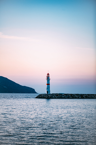 Aegean Coast and Lighthouse at Sunrise
