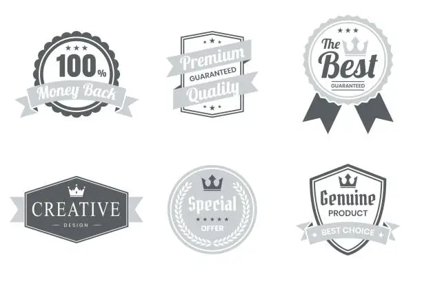 Vector illustration of Set of Gray Badges and Labels - Design Elements