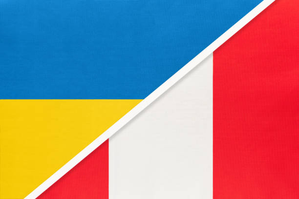 istock Ukraine and Peru, symbol of country. Ukrainian vs Peruvian national flags. 1396626259