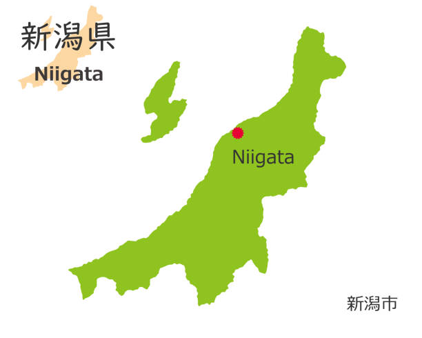 ilustrações, clipart, desenhos animados e ícones de prefeitura de niigata e capitais da prefeitura, mapa de estilo desenhado à mão - niiagata