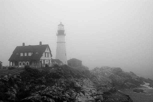 Lighthouse in Fog Foggy Lighthouse in Portland, Maine elizabeth i of england photos stock pictures, royalty-free photos & images