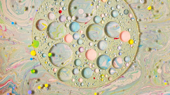 Bubbles of acrylic paint and oil