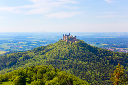 Panoramic view of Hohenzollern Castle in summer, Germany