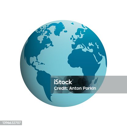 istock Circle Globe World Blue Cartoon Icon. Global Map with Europe, America, Africa, Asia Continent. 3D Earth Sphere Symbol. Planet Space for International Communication. Isolated Vector Illustration 1396632707