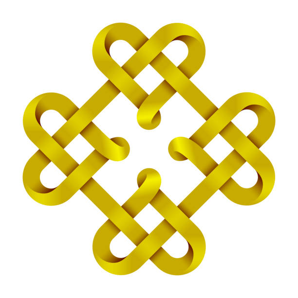 istock Symbol of four hearts made with golden mobius stripes intertwined as a celtic knot. 1396634513