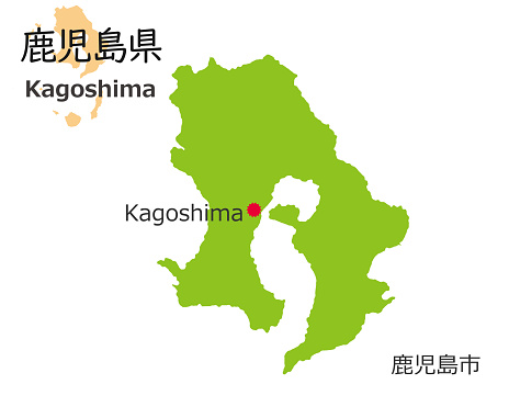 Kagoshima Prefecture and prefectural capitals, cute hand-drawn style map