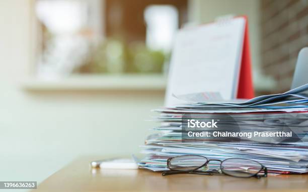 Close Up Group Bundle Pile Of Document Stacking On Desk In Office For Busy Job Concept Stock Photo - Download Image Now