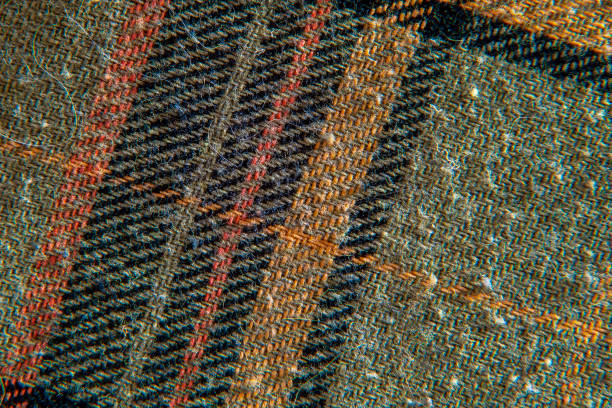 Close-up of knitted fabric with tartan pattern