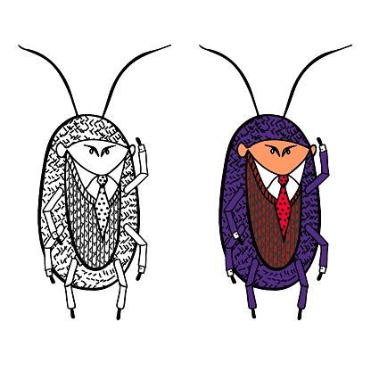 A cockroach in a suit and tie with a raised paw. Cockroach votes