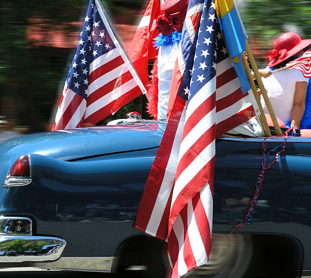 flags and girls 4 th july parade parade stock pictures, royalty-free photos & images