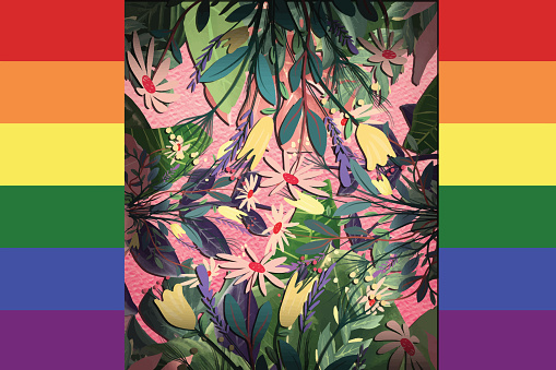 Vector of Pride flag and beauty flowers