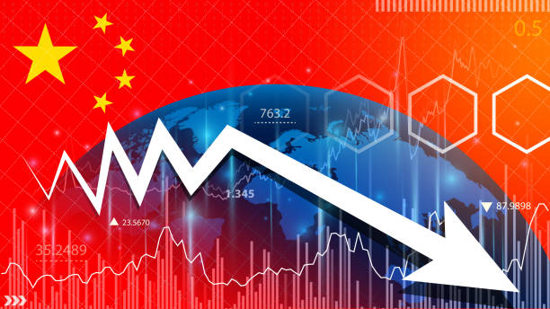 China economic growth expected to slow down. Supply chain crisis slows economic growth. stock photo