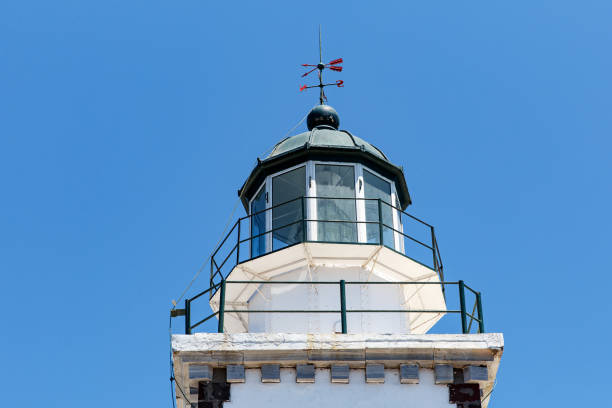 istock The head of lighthouse on a blue sky background. 1396644377