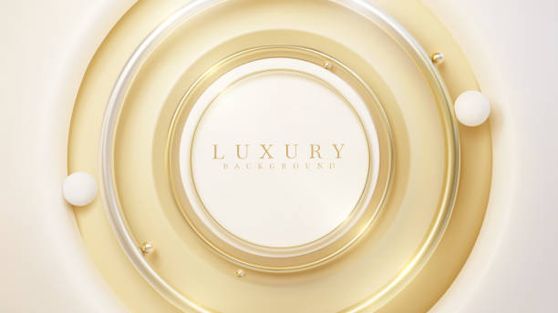 istock Luxury background with gold circle frame element and 3d ball decoration and glitter light effect. 1396644421