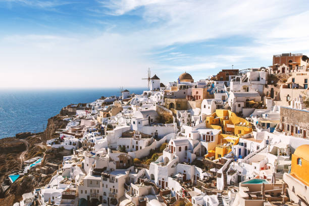 istock Panoramic view from Oia village with Windmill on Santorini island, Greece 1396644510