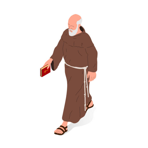 illustrations, cliparts, dessins animés et icônes de illustration vectorielle isométrique d’un religieux, prêtre ou moine chrétien. - devotee