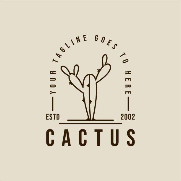 cactus line art logo minimalistyczny szablon ilustracji wektorowej ikona projekt graficzny. prosta koncepcja botaniczna na znaku pustyni lub symbolu ze stylem typograficznym - western expansion stock illustrations