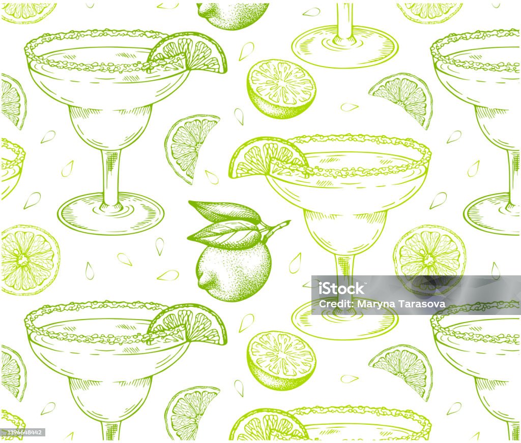 Sketch Hand Drawn Pattern Of Margarita Cocktail In Glass With A Slice Of Green Lime Isolated On White Background Stock Illustration - Download Image Now - iStock Sketch Hand Drawn Pattern Of Margarita Cocktail In Glass With A Slice Of Green Lime Isolated On White Background Stock Illustration - Download Image Now - iStock