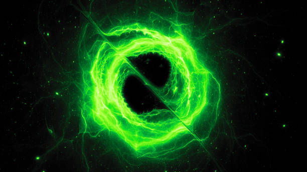 istock Green glowing forming of accretion disk with force field 1396653503