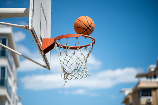 Street basketball . Basketball ball and basketball hoop
