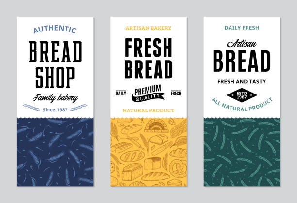 Bakery labels in modern style Bread labels in modern style. Bread and packaging design templates for baked goods, bakery branding and identity. Vector bakery illustrations and patterns flour label designs stock illustrations