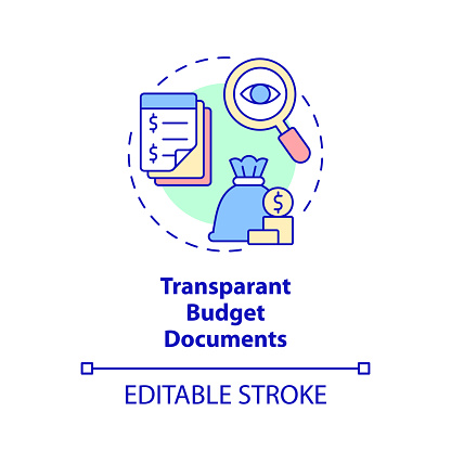 Transparent budget documents concept icon. Principle of budget planning abstract idea thin line illustration. Isolated outline drawing. Editable stroke. Arial, Myriad Pro-Bold fonts used