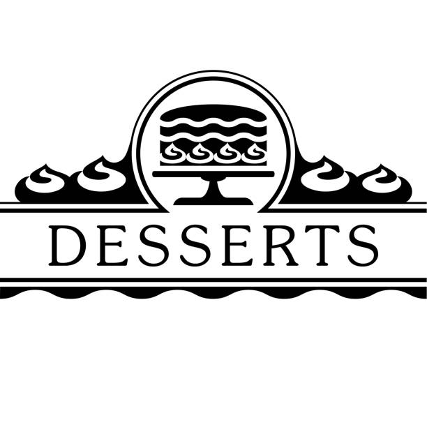 Desserts and Pastries Restaurant Food Menu Logo Single color isolated cakes and desserts menu page header bakery silhouettes stock illustrations