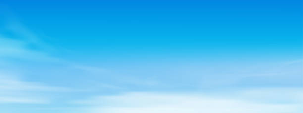 blauer himmel mit altostratus wolken hintergrund, vector cartoon himmel mit zirruswolken, konzept alle saisonalen horizont banner am sonnigen tag frühling und sommer am morgen. vektor-illustrationshorizont - himmel stock-grafiken, -clipart, -cartoons und -symbole