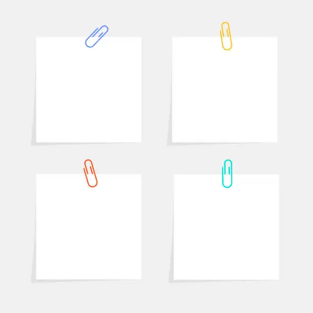 Vector illustration of Set of paper sticker with paperclip.