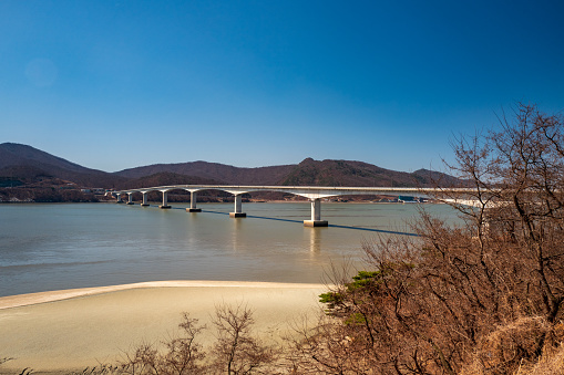 Seongmodaegyo bridge crossing the sea from Ganghwa Island to Seongmodo Island, Ganghwa, Incheon, South Korea.