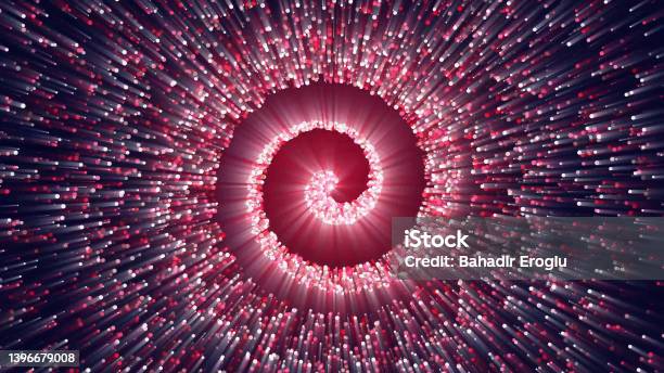 Priral Particles Moving Tunnel Spiral Abstract Background Red Stock Photo - Download Image Now