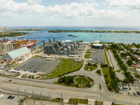 West Palm Beach, FL, USA - April 21, 2022: Florida Power and Light power plant Riviera Beach FL