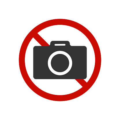 No photograph icon. Stop 
take pictures illustration symbol. Sign ban camera vector.