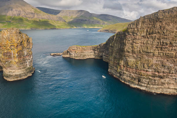 istock Faroe islands dramatic coastline viewed from helicopter. Vagar cliffs 1396686095