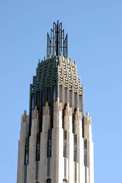 Art Deco Tower of Boston Avenue Methodist Church, Tulsa, OK The Boston Avenue Methodist Church, located in downtown Tulsa, Oklahoma, is considered by many to be the finest Art Deco church in the United States. tulsa landmark stock pictures, royalty-free photos & images