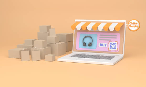 istock Computer laptop with QR code screen buy. Concept online shopping 1396688890