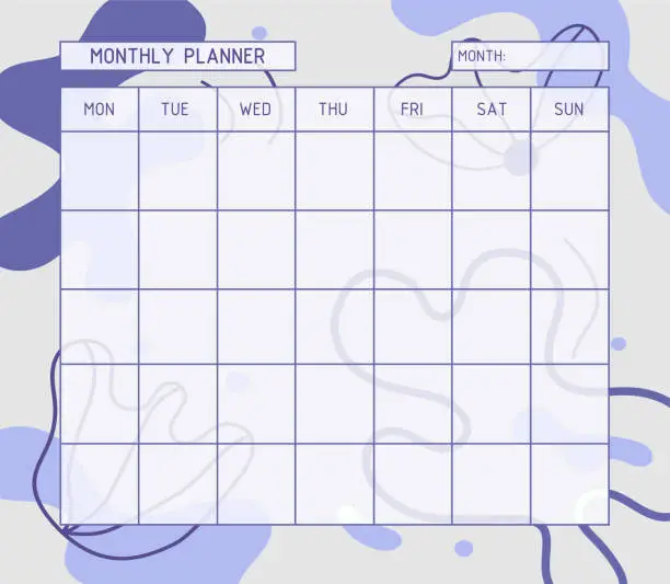 Vector illustration of Month planner template. Calendar.