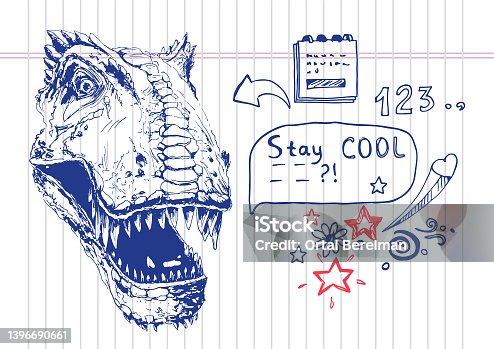 istock Hand drawn T.Rex dino head vector 1396690661