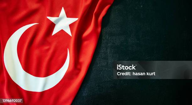 Turkish Flag On Black Stone Background Stock Photo - Download Image Now - Turkish Flag, Istanbul, Abstract