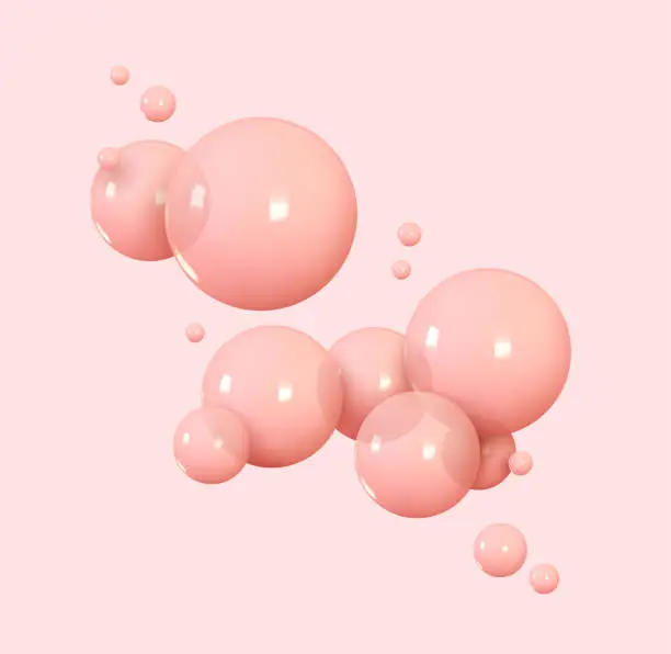 Vector illustration of Pink glossy bubbles. Background with realistic balls. Abstract minimal design. Vector illustration
