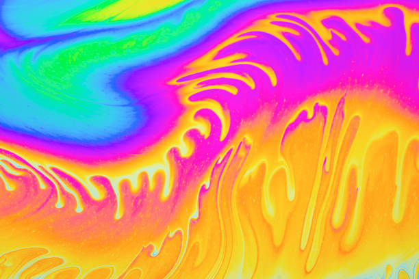 Psychedelic multicolored background abstract. Rainbow colors. patterns background. Photo macro shot of soap bubbles stock photo