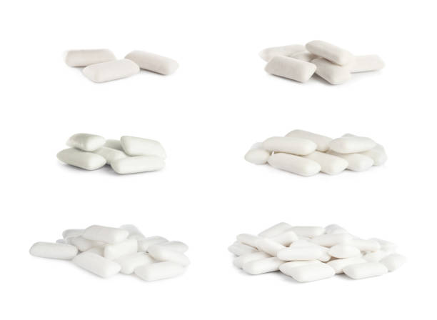 istock Set with pieces of chewing gum on white background 1396693668