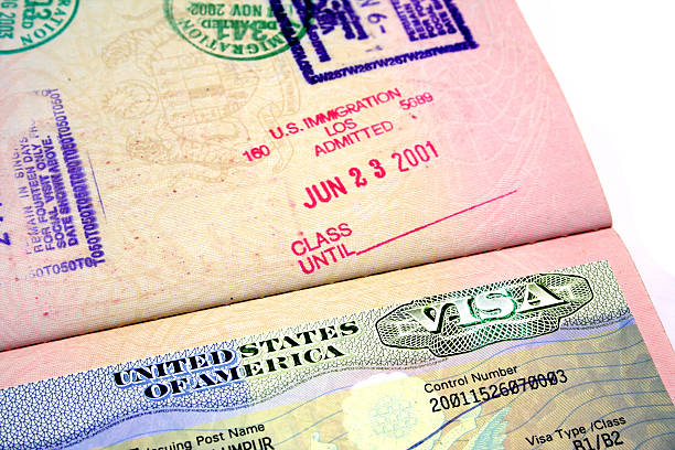 istock Passport showing US visa and immigration stamp 139669821