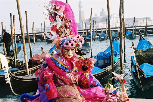 pink masquerade eye mask isolated on white background