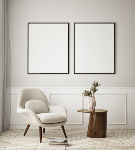 istock mock up poster frame in modern interior background, living room, Scandinavian style, 3D render, 3D illustration 1396699324