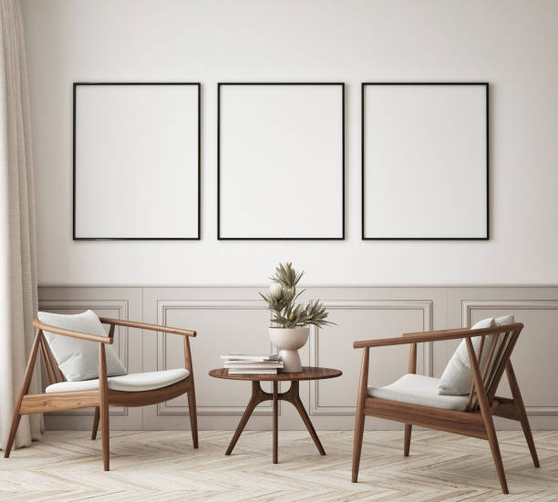 istock mock up poster frame in modern interior background, living room, Scandinavian style, 3D render, 3D illustration 1396699331