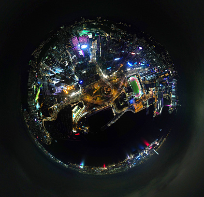cityscape of Hong Kong island in tiny planet pattern, look like eye ball