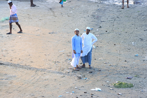 Muslim Young men Standing at pulicat riverside, Thiruvallur district, Tamil Nadu in India on January 29, 2020