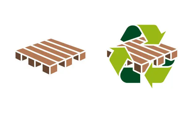 Vector illustration of Pallet icon vector illustration, and recycle symbol logo.