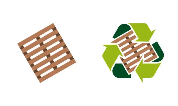 Vector illustration of Pallet icon vector illustration, and recycle symbol logo.